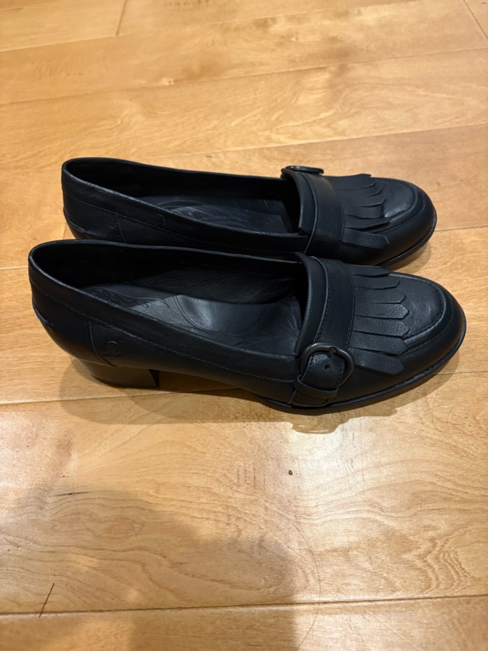 Born Lissette black leather block heel loafers shoes sz 9.5-10